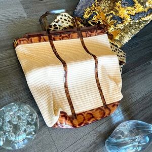 PAOLA DEL LUNGO woven straw with leopard handbag